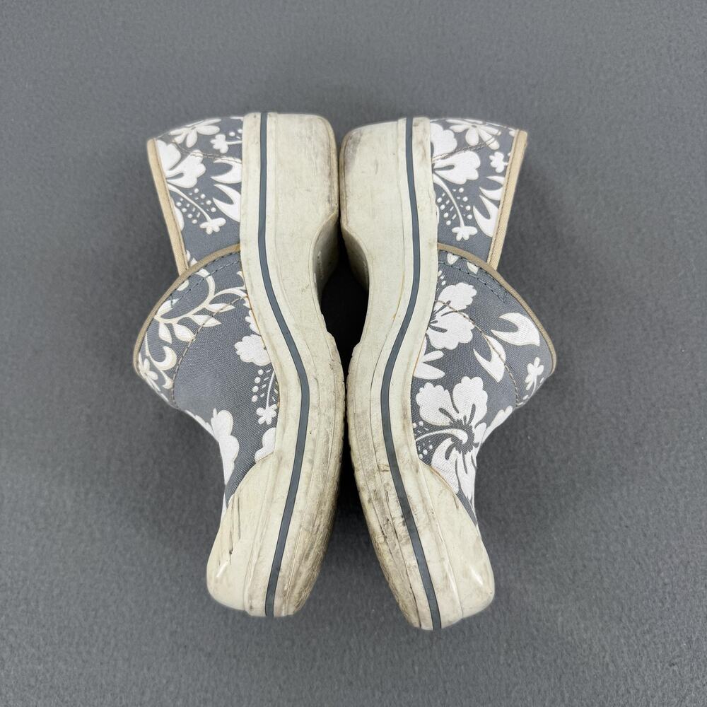 Dansko‎ Vegan Clog Shoes Womens 7.5 Gray Floral Canvas Slip Resistant Comfort 38